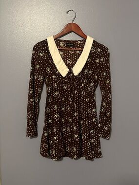 Urban Outfitters Brown Floral Tunic with Cream Peter Pan Collar